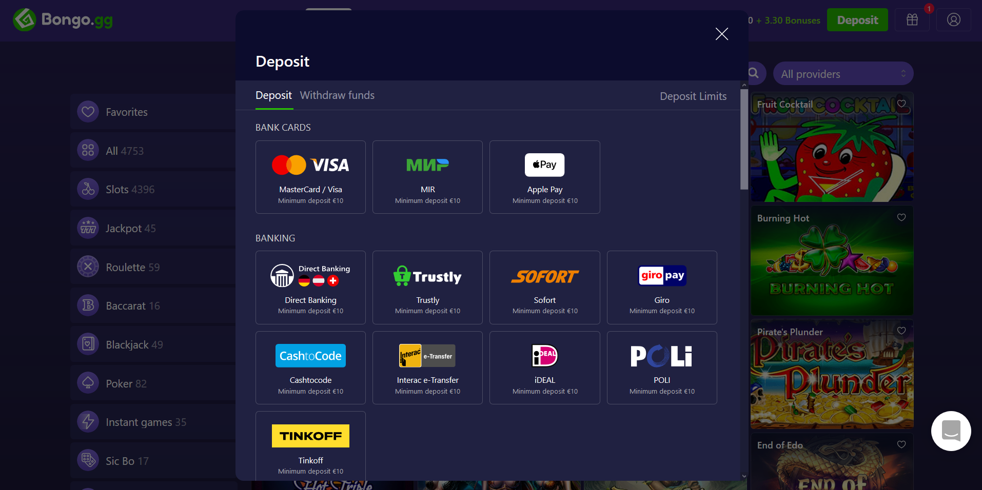 bongo gg métodos de pago visa mastercard trustly