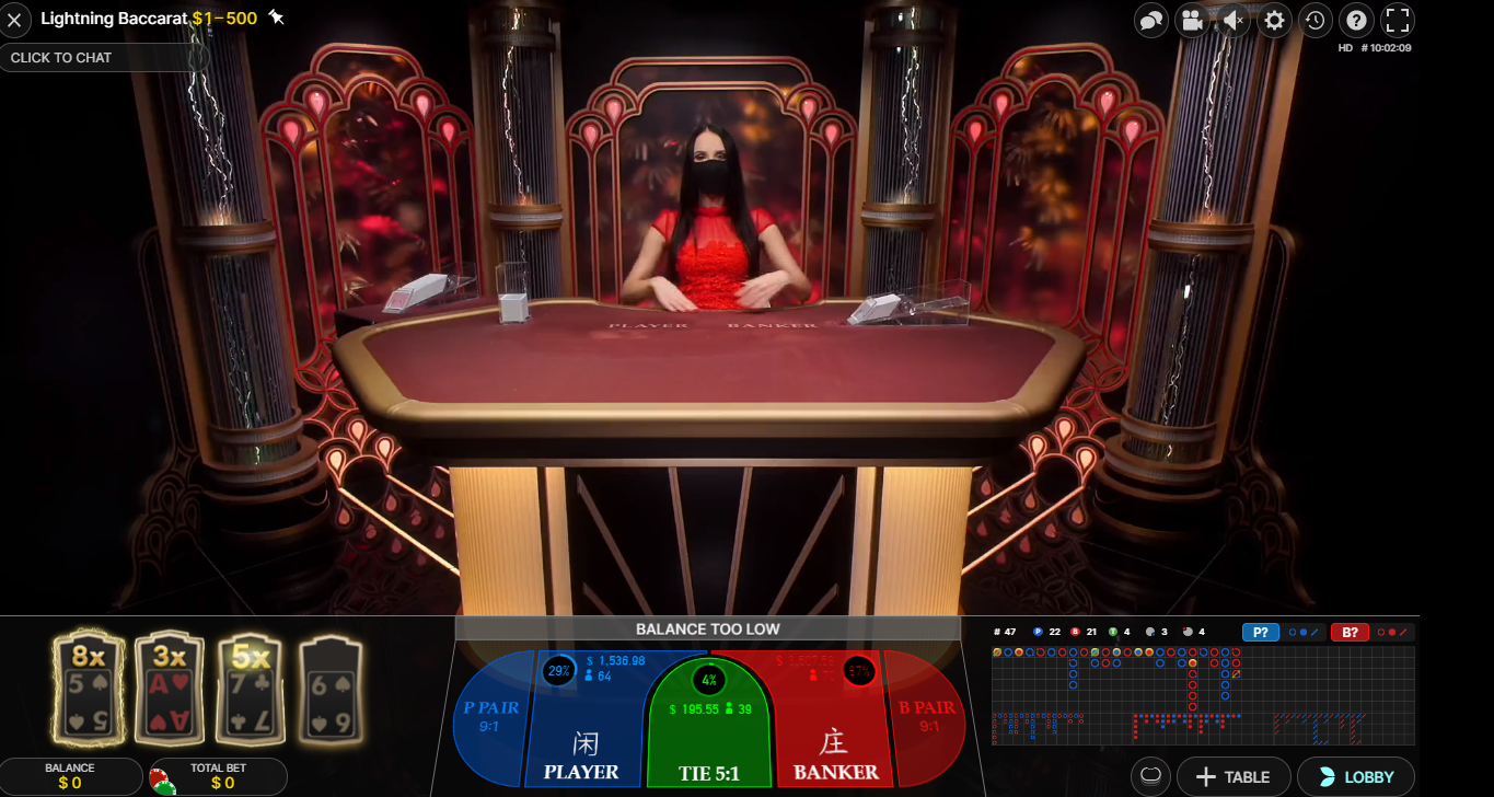 relámpago baccarat evolution gaming juego