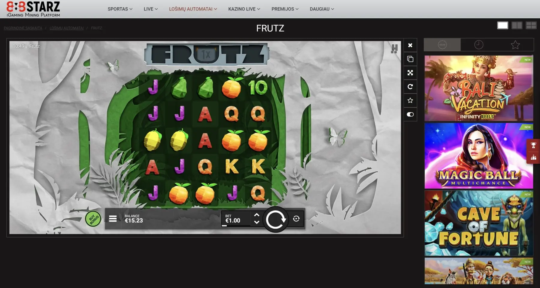 888 starz fruzt hacksaw gaming