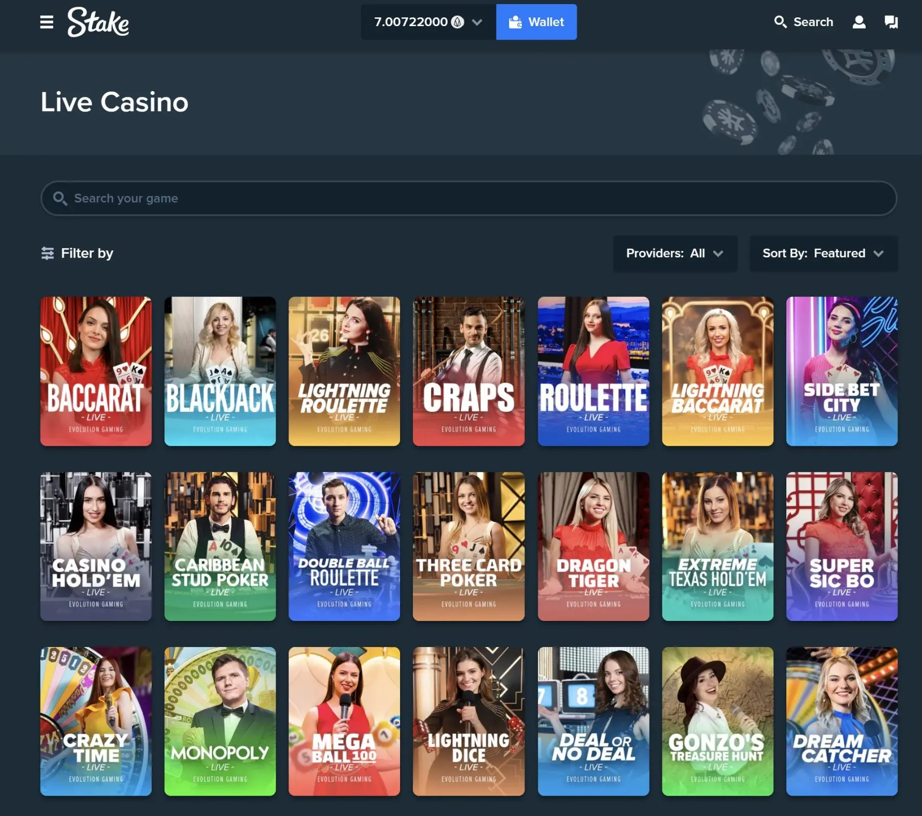 stake live casino ruleta blackjack craps crazy time