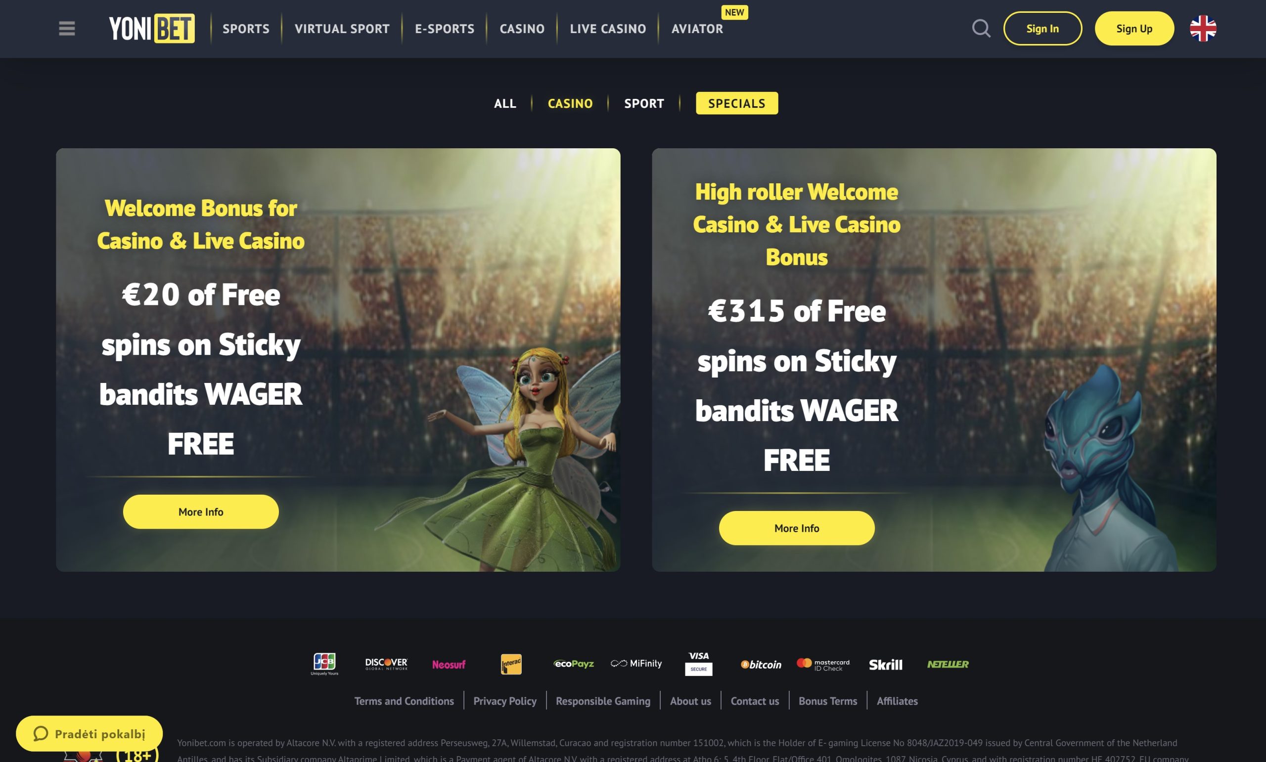 yonibet kazino premija giros gratis free spins sin requisitos de apuesta