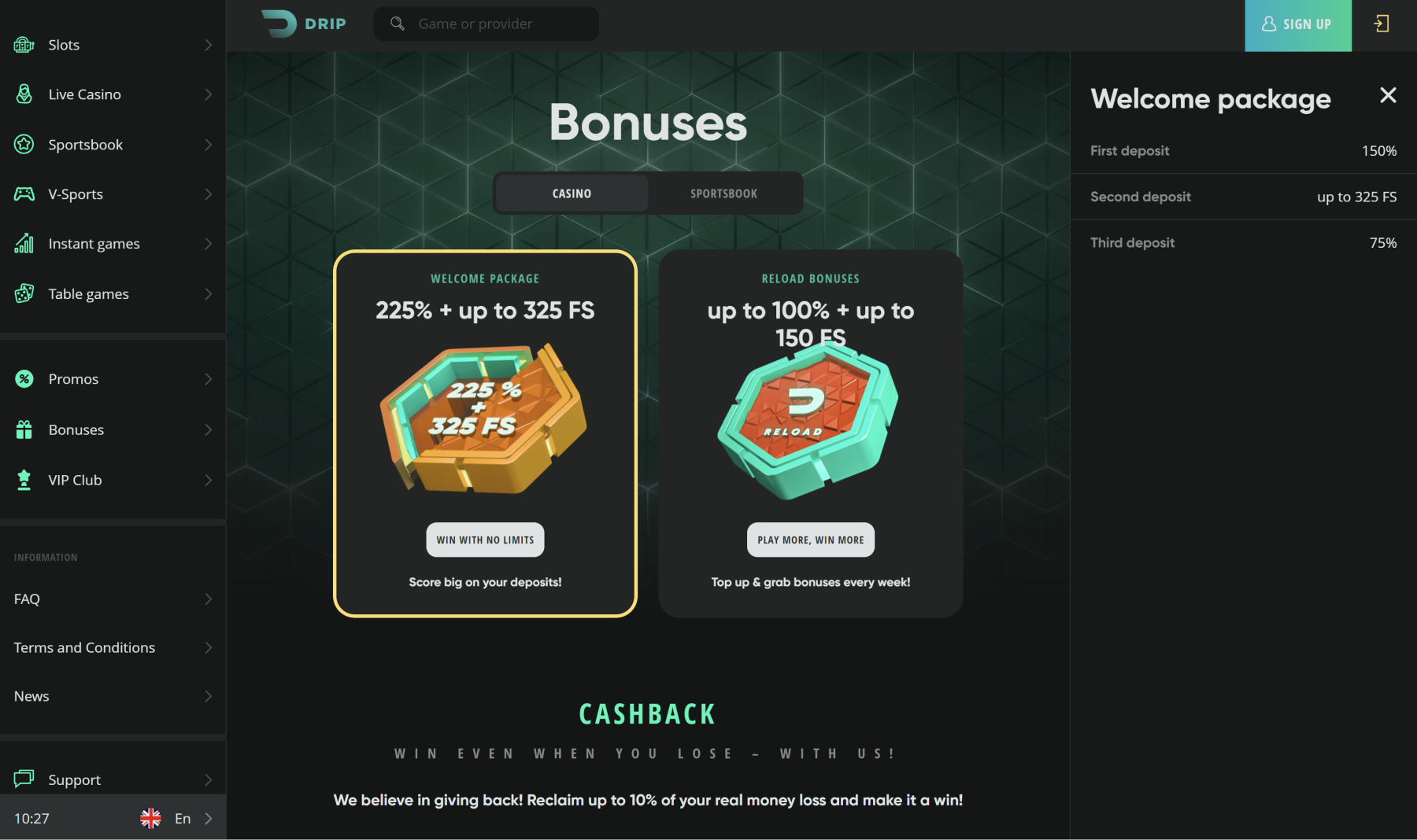 drip casino bonos de casino bonos de bienvenida