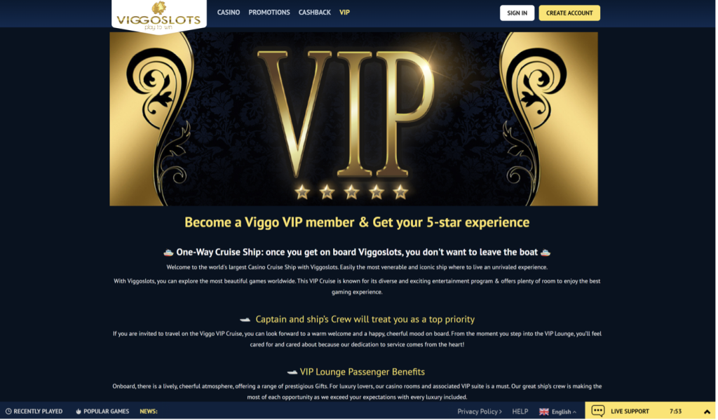 Programa VIP ViggoSlots Casino