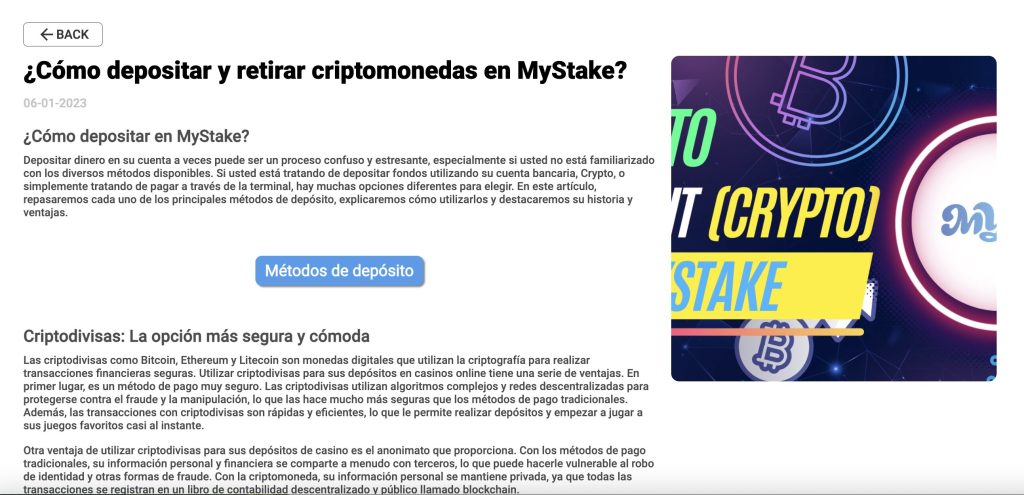 Depósitos en Mystake