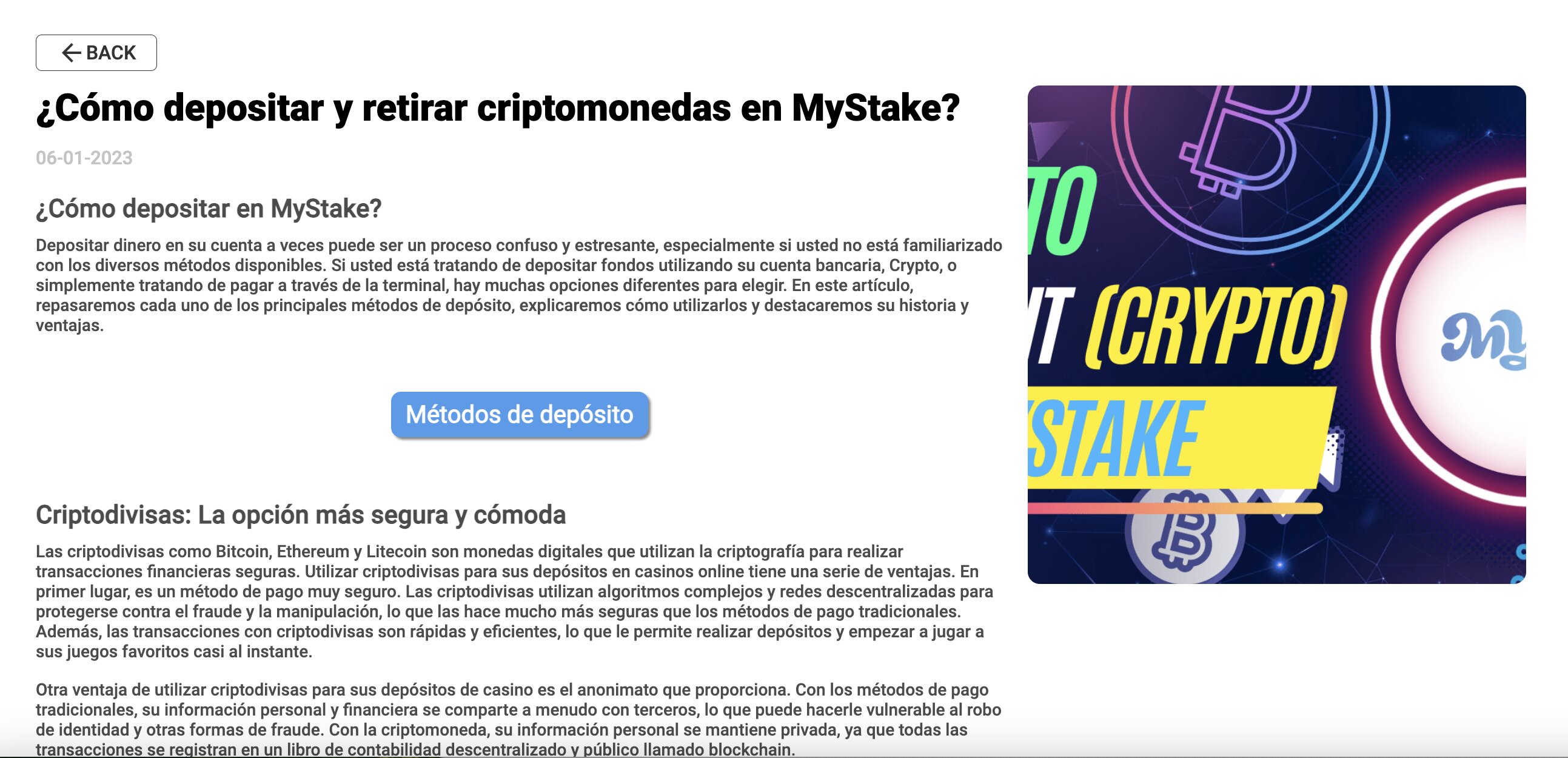 Depósitos en Mystake