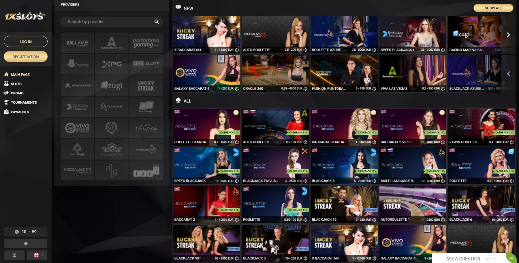 Casino en Vivo y Otros Juegos en 1xSlots