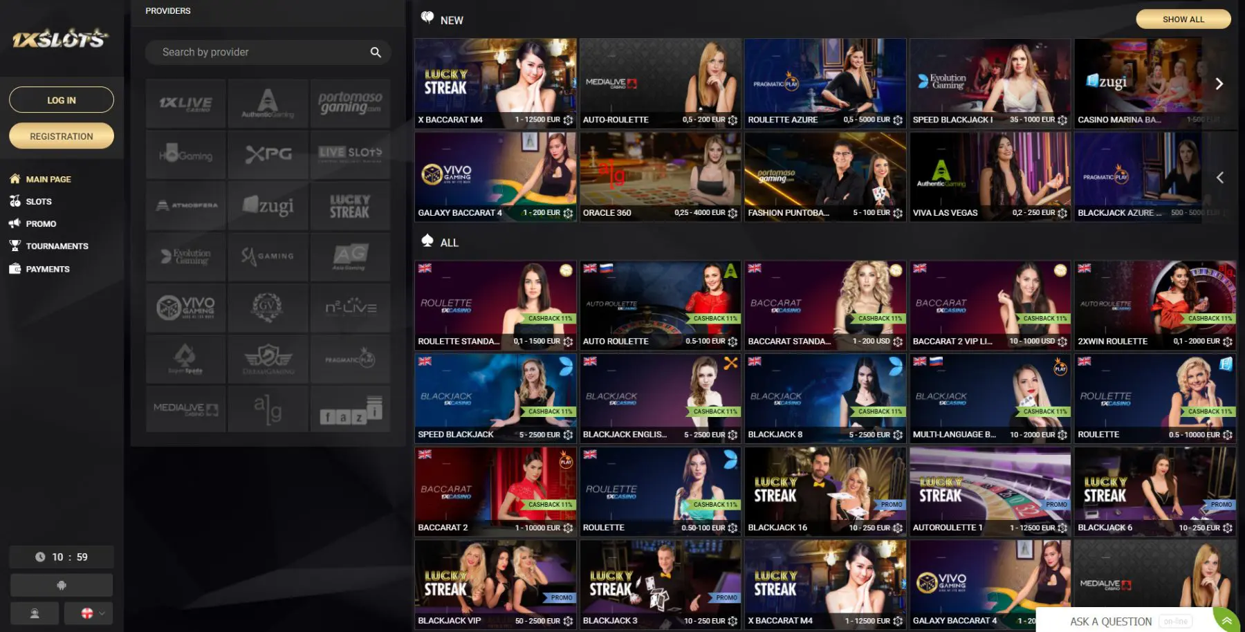 Casino en Vivo y Otros Juegos en 1xSlots