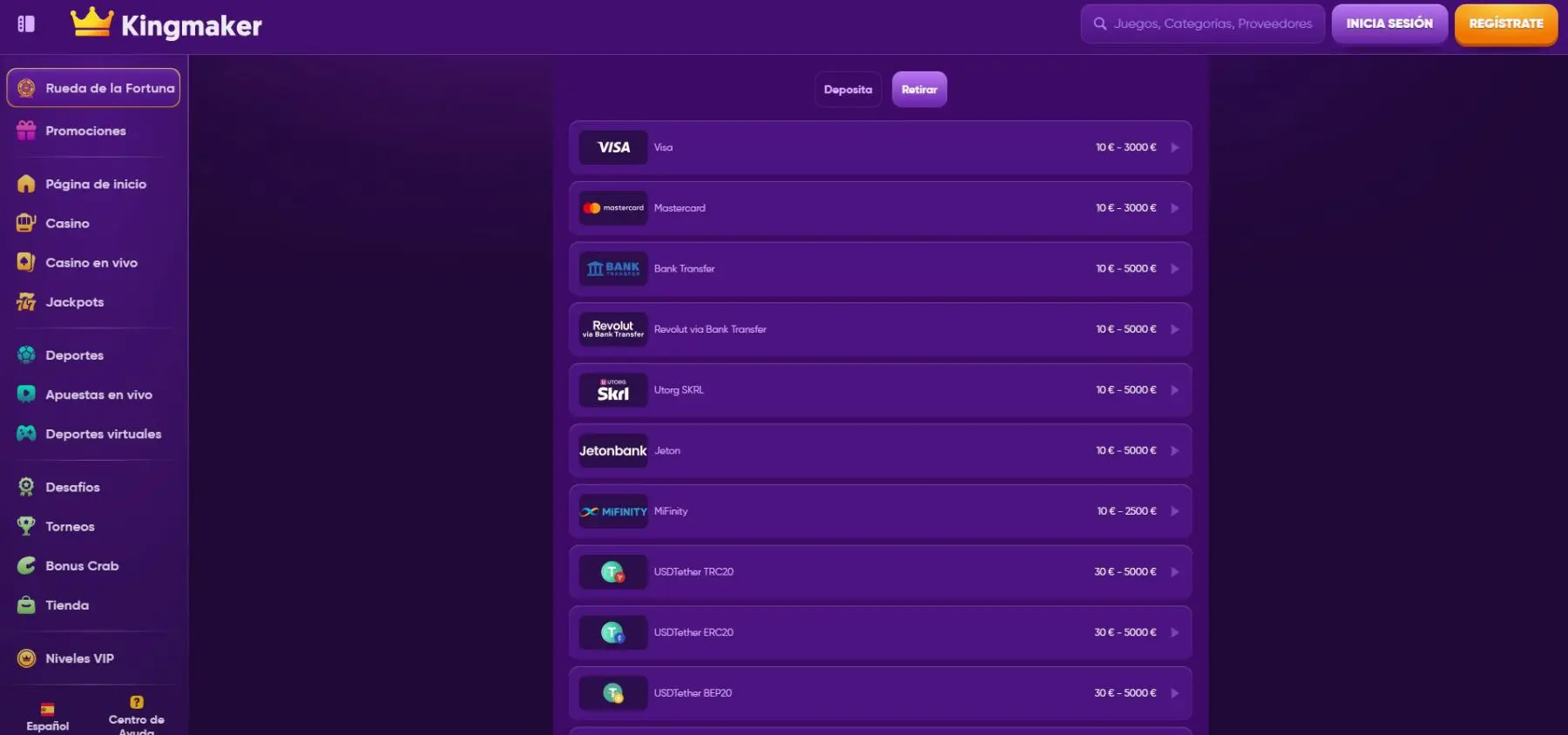 Opciones de Retiro retiros-en-kingmaker